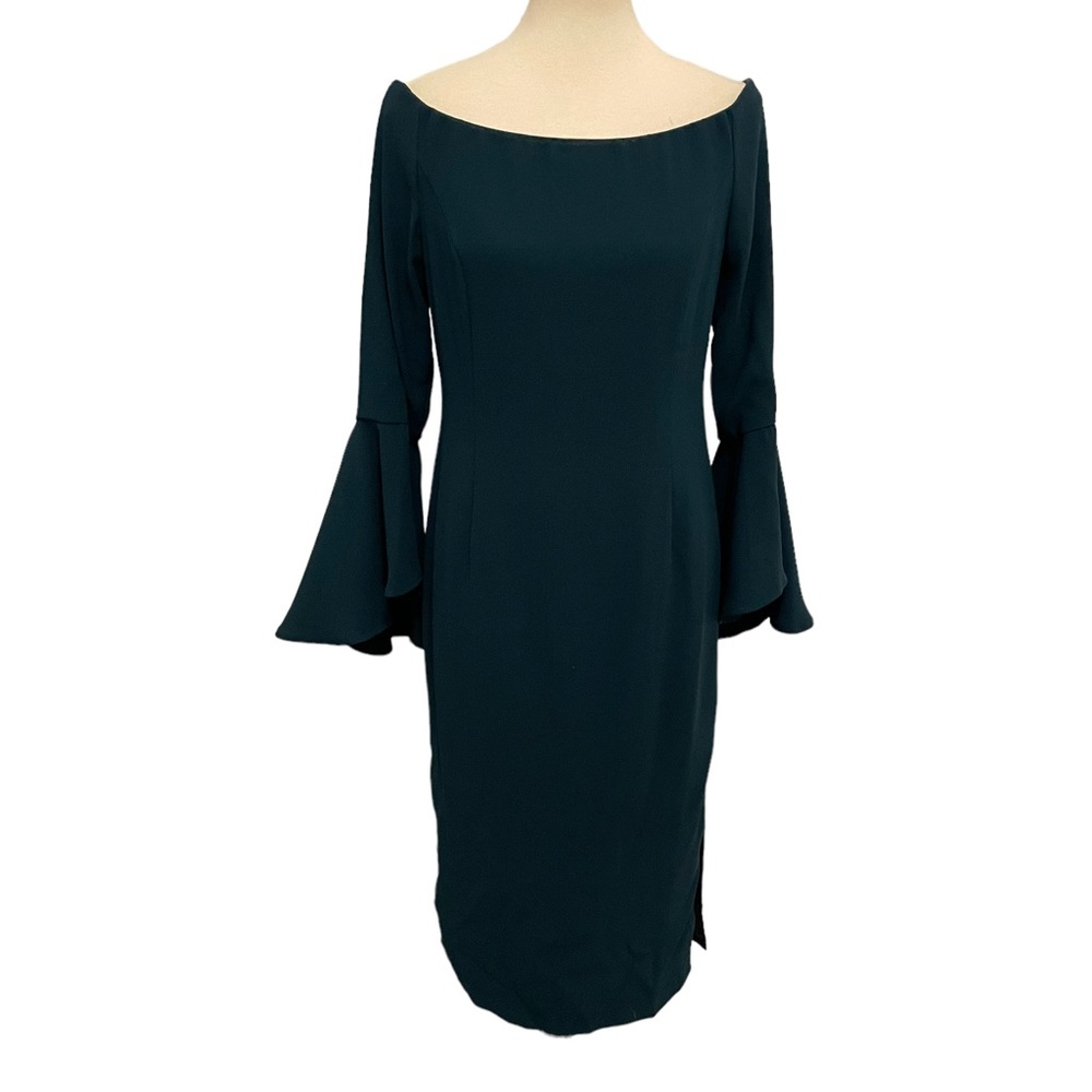 Bardot Teal Off The Shoulder Long Bell Sleeve Dress - Picture 4 of 11
